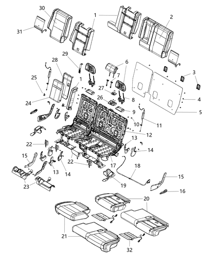 2018 Jeep Wrangler Headrest Second Row Diagram for 1UP68DX9AA