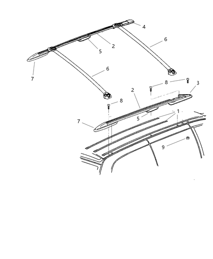 2002 Dodge Grand Caravan Rail Luggage Rack Cross Diagram for TD90SW1AI