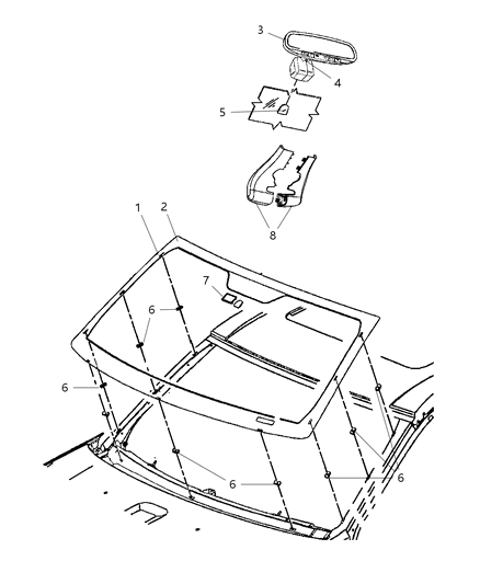 Mirror Inside Rearview Diagram for 57010732AC