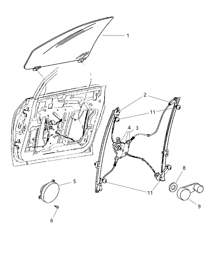 Regulator Front Door Window Diagram for 4894536AA