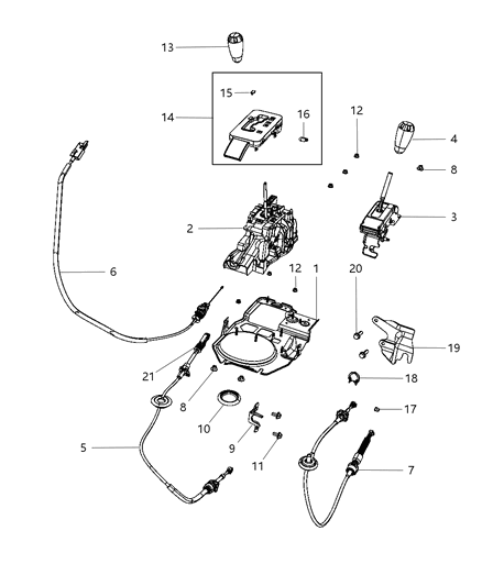 Cable Transfer Case Shift Diagram for 68092240AA