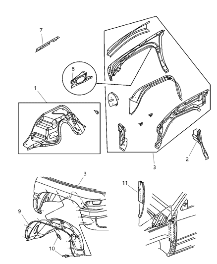 2006 Chrysler Crossfire Wheelhouse Front Inner Diagram for 55275310AG