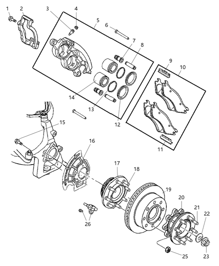 2007 Dodge Ram 3500 Hub And Bearing Brake Front Diagram for 2AMVH955AA