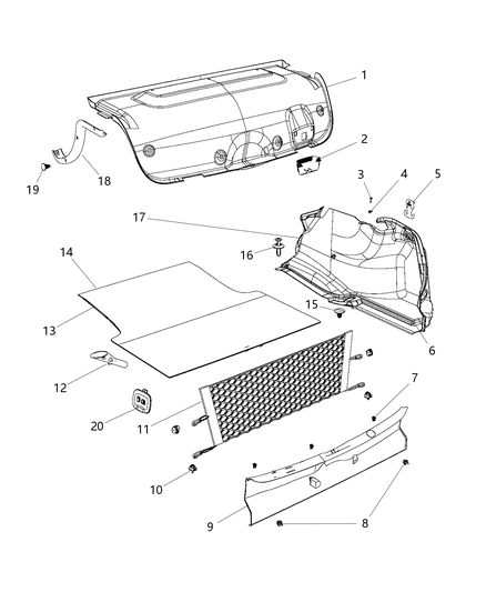 2012 Chrysler 300 Carpet Trunk Inner Quarter Panel Diagram for 55315123AJ