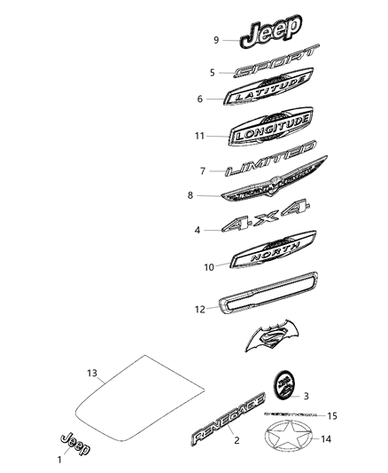 Nameplate Jeep Hood Diagram for 68247412AA