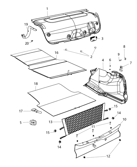 Carpet Trunk Full Length Trunk Floor Mat Diagram for 6RM55DX9AA