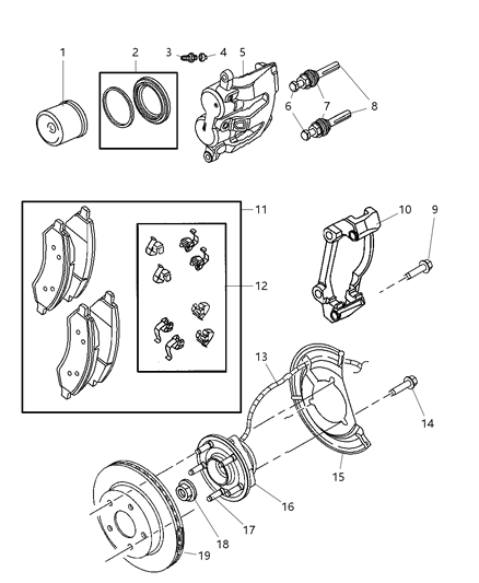 Hub And Bearing Brake Diagram for 52104699AA