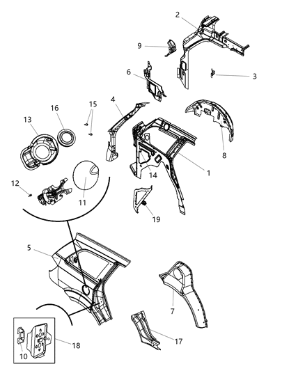 Panel Package Bodyside Aperture Rear Outer Diagram for 68035431AD