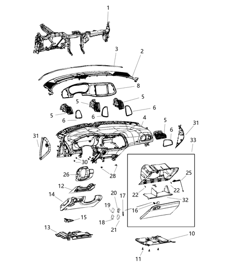 Bezel Instrument Cluster Diagram for 68357453AA