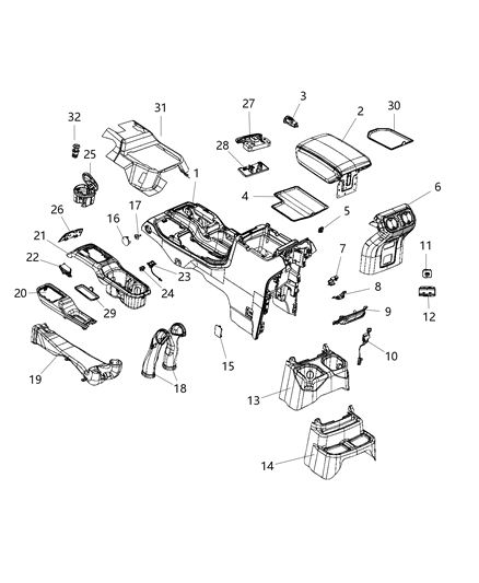 Base Floor Console Diagram for 6KJ18TX7AC