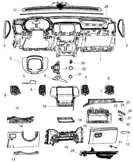Instrument Panel Base Panel Diagram for 5SA97DX9AA