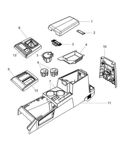 Console Floor Front With Parking Brake Boot Diagram for 1JS181KAAE