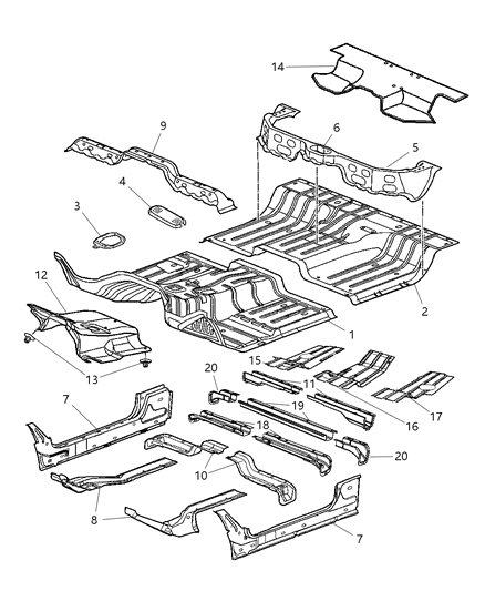 Silencer Floor Pan Front Tunnel Diagram for 55277297AB