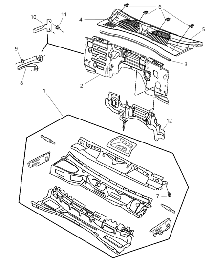 Cover Cowl Grille Diagram for 55155851AG
