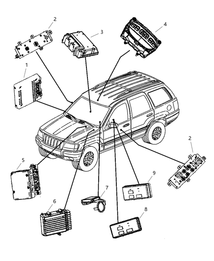 2021 Jeep Grand Cherokee Switch Door Module Keyless Entry, W/Passenger Door Switch Diagram for 5HB62DX9AA