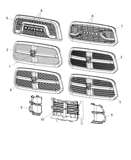 Grille Radiator Without Ram Letters Diagram for 5UQ43RXFAA