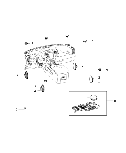 1997 Dodge Dakota Speaker 2.5" Headliner Diagram for 5064360AB