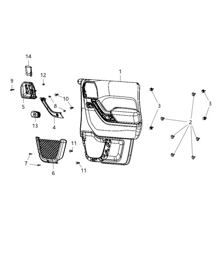 Panel Front Door Trim Diagram for 1QJ371T9AF