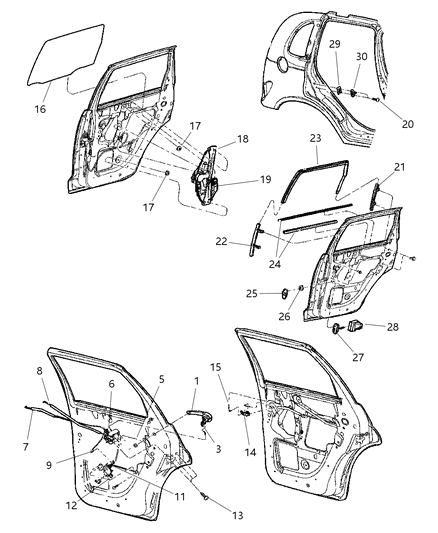 2018 Dodge Durango Channel Rear Door Glass Lower Rear Diagram for 5027344AB