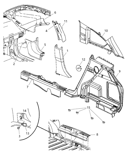 2011 Dodge Caliber Panel Quarter Trim Lower Diagram for YD93XDVAH