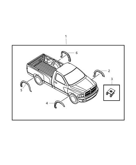 2000 Chrysler Grand Voyager Molding Kit Wheel Lip Opening Diagram for 82209352