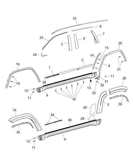 Molding Wheel Flare Front Fender Diagram for 1WC97AXRAA