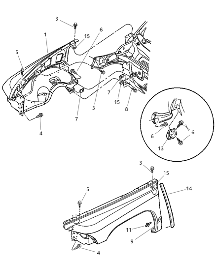 2002 Dodge Dakota Liner Front Fender Diagram for 55257061AF