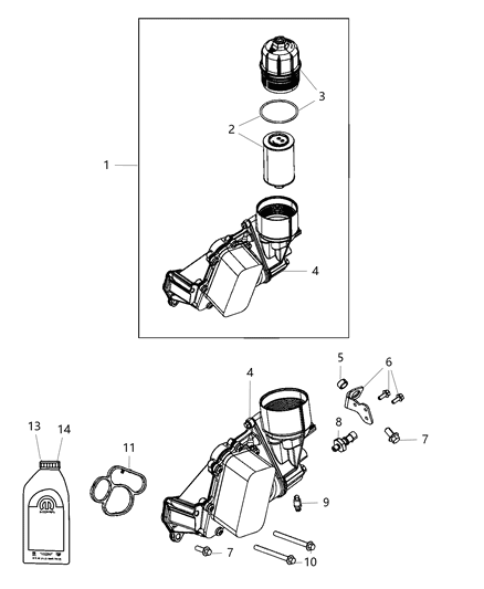 2019 Jeep Wrangler Filter/Cooler Assembly Oil Diagram for 68211440AC