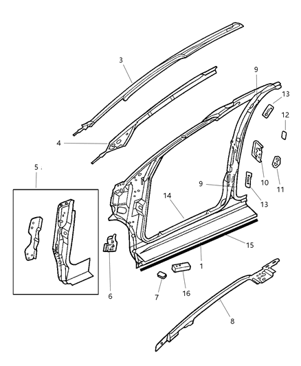 2006 Dodge Charger Weatherstrip Front Door Body Mounted Diagram for 4717420