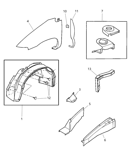 2010 Dodge Charger Fender Package Front Diagram for 5018442AA
