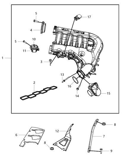 1990 Dodge B150 Plenum Intake Manifold Diagram for 4591863AL