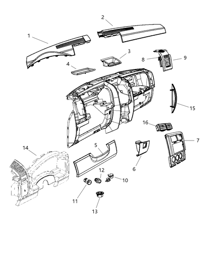 Bezel Instrument Panel Center Diagram for 1BV191X9AC