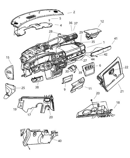 2005 Dodge Stratus Bezel Instrument Panel Diagram for ZW09XZAAB