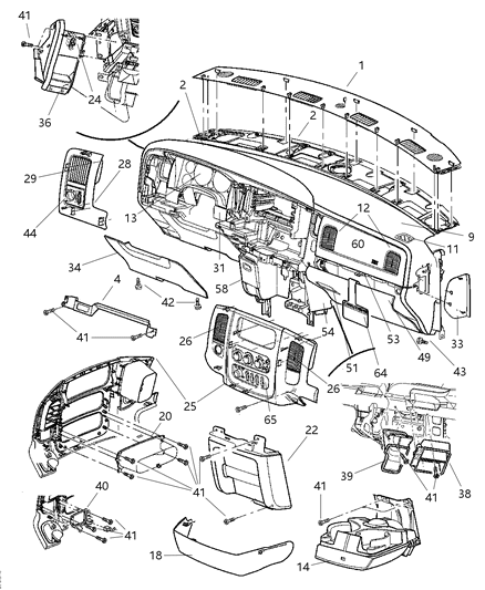 Ash Receiver Instrument Panel Diagram for YC45XDVAA