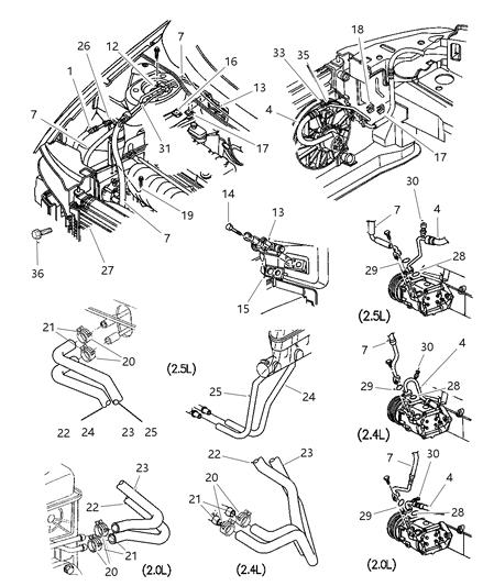 Hose, Heater Core Inlet, 2.5L Engine Diagram for 4662181