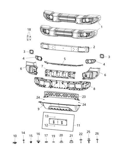 Beam Front Bumper Diagram for 68295606AB