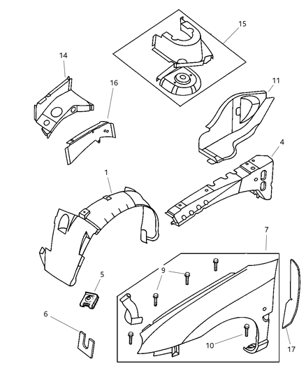 2001 Dodge Neon Shield Wheelhouse Diagram for 5008095AC