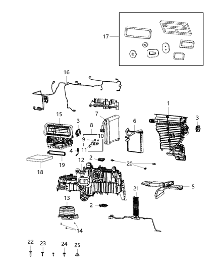 2020 Ram 4500 Housing A/C And Heater Includes: Seals, Bracket Diagram for 68396071AB