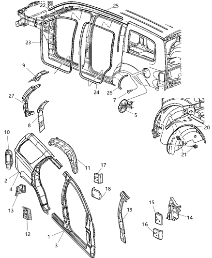 Panel Bodyside Aperture Rear Outer Rear Diagram for 68005034AA