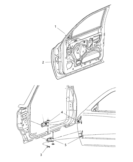 2006 Chrysler PT Cruiser Hinge Front Door Upper Diagram for 55256915AD