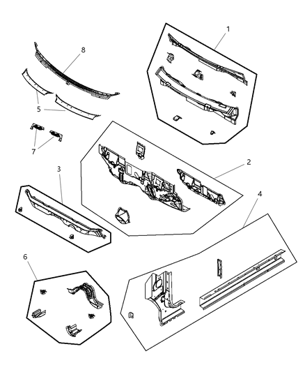 2012 Dodge Journey Panel Cowl Side Diagram for 5155250AF