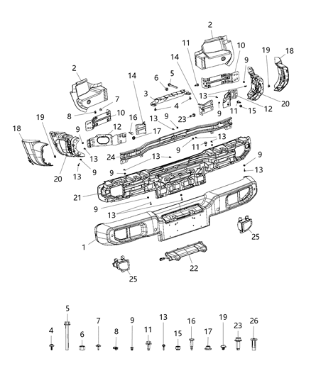 1994 Dodge Shadow Bracket Rear Bumper Diagram for 68335618AB