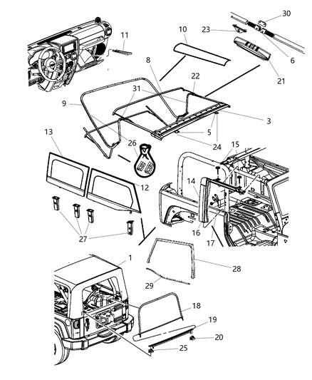 1986 Jeep J10 Reinforcement Folding Top Cover Diagram for 68088473AA