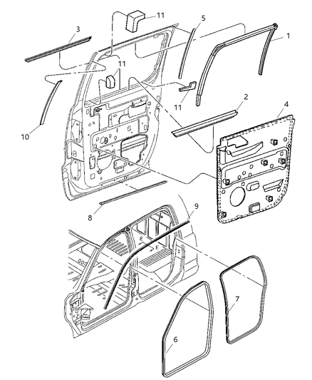 2000 Dodge Dakota Seal Front Door Diagram for 55362042AA