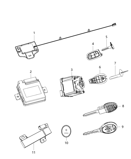 2007 Jeep Liberty Transmitter Integrated Key Fob Diagram for 68159654AG