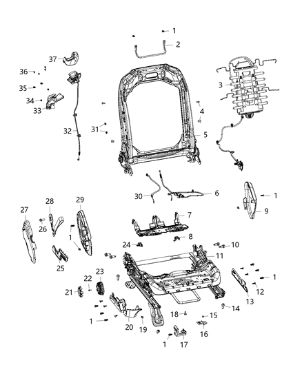 2005 Chrysler PT Cruiser Frame Front Seat Back Diagram for 68276611AG