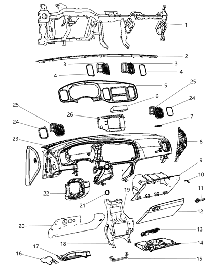 Bezel A/C Outlet Outboard Driver Diagram for 68395107AA