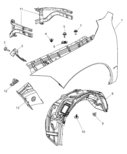 Panel Fender Diagram for 68054338AA