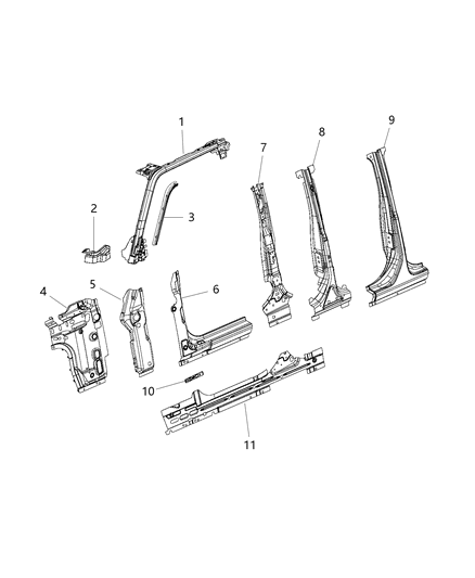 1984 Dodge Ramcharger Trough A - Pillar Diagram for 68453377AA
