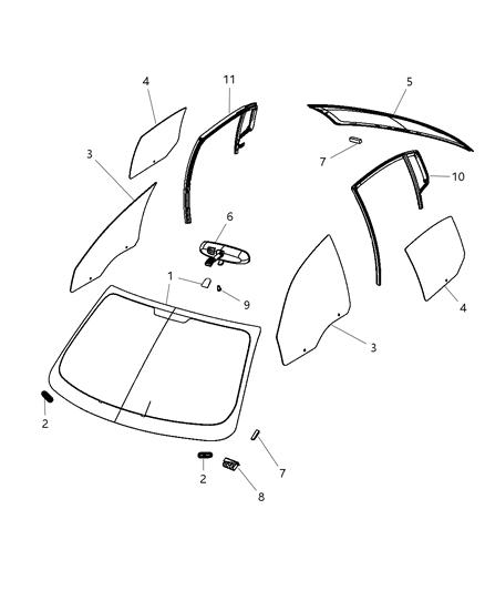 Weatherstrip Rear Door Flush Glass Diagram for 5074019AG